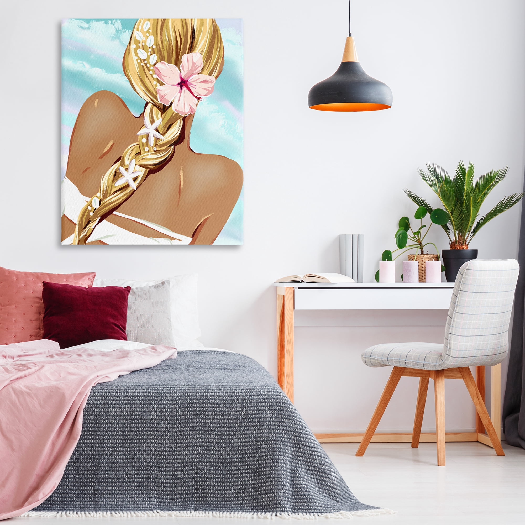 Stupell Industries Beachy Girl with Florals Novelty Painting Gallery Wrapped Canvas Art Print Wall Art, 36 x 48