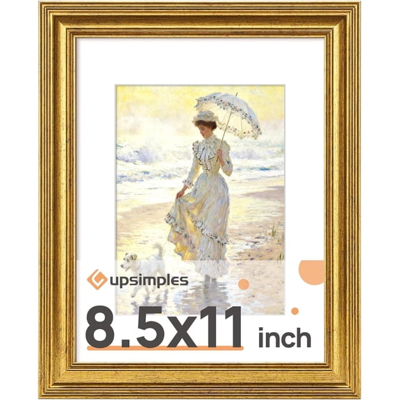 Vintage 8.5 by 11 Picture Frame, Antique Gold Frames Display 6x8 with Mat or 8.5 x 11 Without for Wall or Tabletop Decor, 1pack