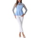 thumbnail image 2 of Blusa de malla transparente para mujer INSPIRE CHIC con cuello de solapa, abertura en forma de llave y peplum con volantes, talla M, azul claro, 2 of 6