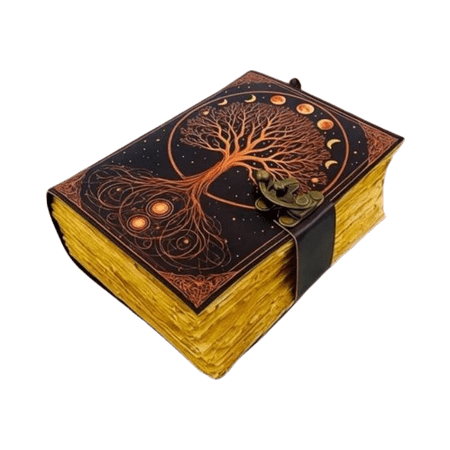 Handmade Leather Journal with Tree of Life Design, 5x7 Inch Notebook, 200 Vintage Handmade Paper Pages, Lock Closure, Antique Diary for Writing & Sketching