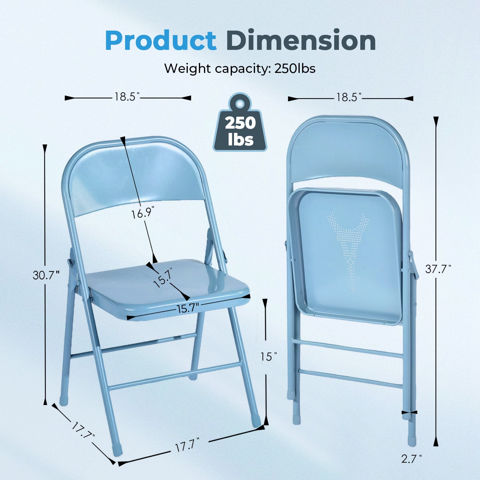 Homy Casa Metal Folding Chairs 4 Pack Portable for Wedding Party Picnic Home Office Pale Blue