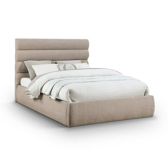 Meridian Furniture Adam Beige Chenille Fabric Queen Bed
