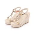thumbnail image 3 of BLISSFUL STEP Mother's Day Women's Shoes Slingback Bohemia Rhinestone Open Toe Platform Heel Wedge Sandals Beige 7.5, 3 of 7