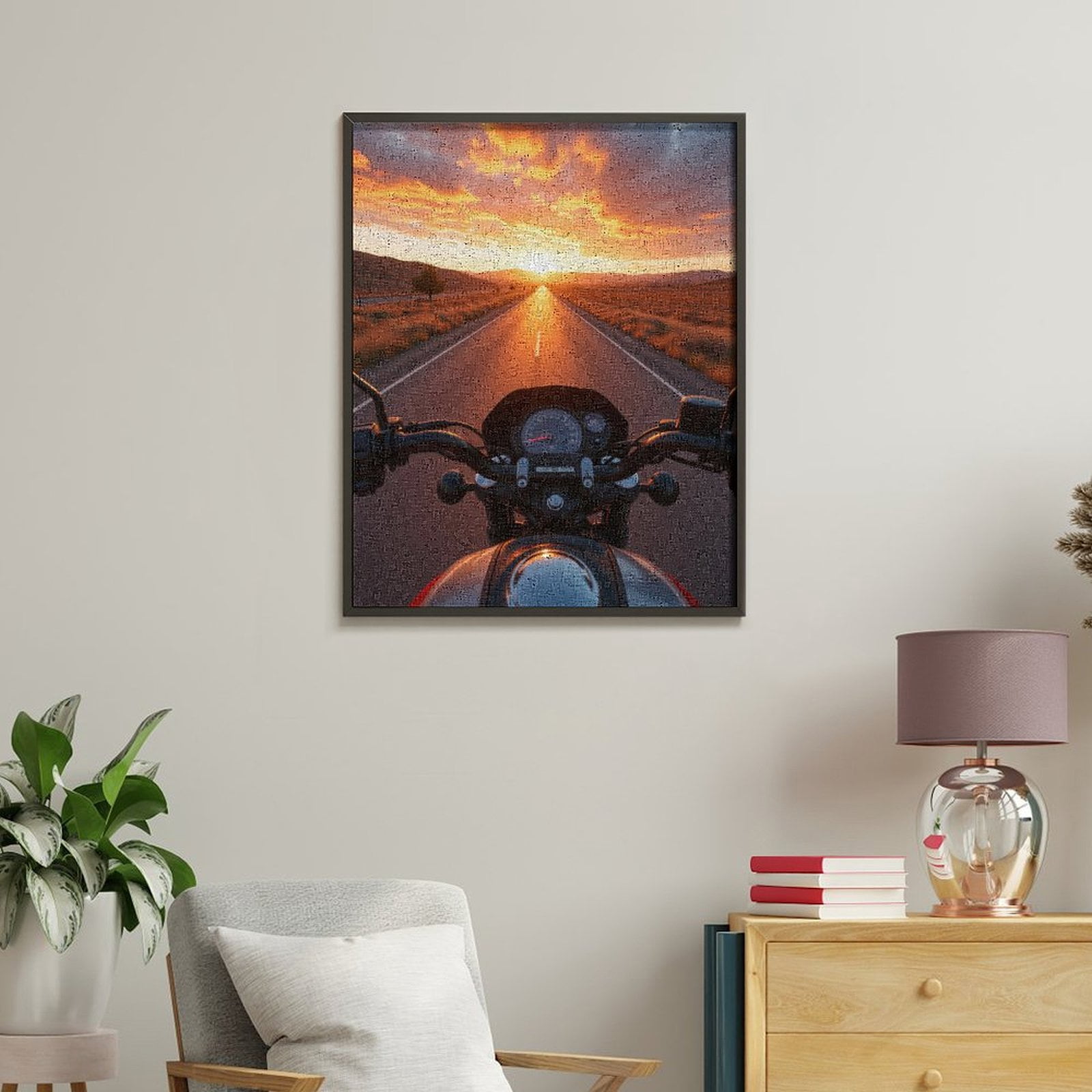 Paint By Numbers Kit for Adults Beginner - Motorcycle Road Sunset Journey DIY Canvas Painting Kits for Adults, Frameless Paint By Number for Adults for Home Wall Decor 16x20 Inch