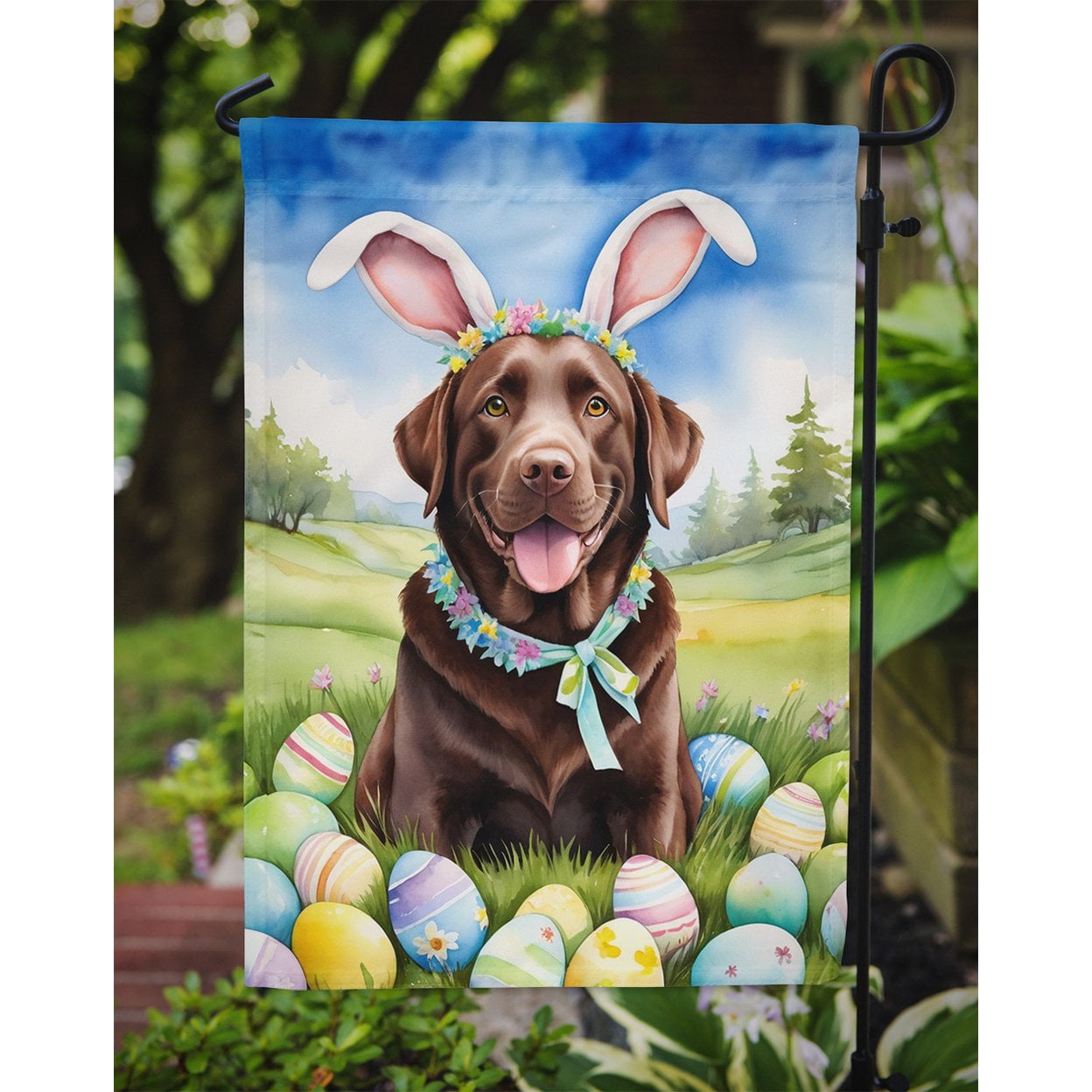 Chocolate Labrador Retriever Easter Egg Hunt Garden Flag 11.25 in x 15.5 in