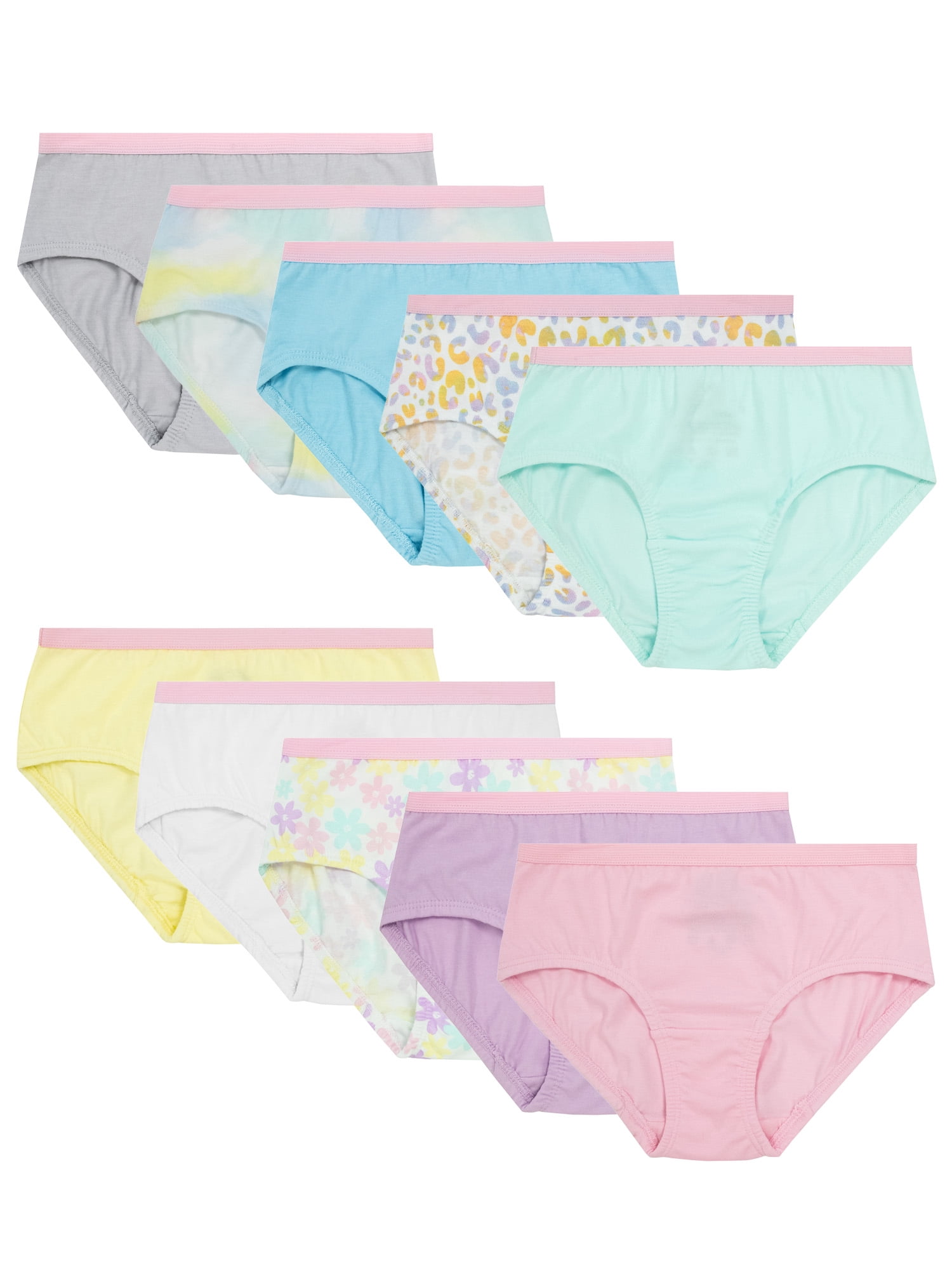 Fruit of the Loom Girl's Cotton Stretch Brief Underwear, 10-Pack, Sizes 4-16
