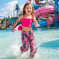 thumbnail image 4 of NIPAXO Girls Swimsuit 3-Piece Tropical Floral Bikini Set with Mesh Cover Up Pants Swimwear for Girls, Hot Pink, Sizes 5-6 Years Old, 4 of 8
