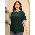 thumbnail image 4 of MODERN GOOSE Chemise Grande Taille pour Femmes Vert Foncé 2X Col Ras du Cou à Double Volant Manches Courtes Tunique Haut Fluide d'Été Coupe Ample Vêtements, 4 of 6