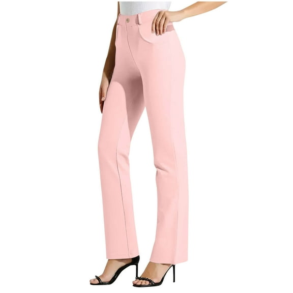 Aofany Womens Stretchy Dresses Pants Casual Work Slacks Business Button Front Workwear Straight Leg Bootcut Yoga Trousers