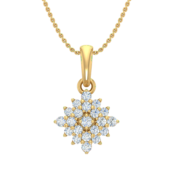 1/4 Carat Diamond Cluster Pendant Necklace in 14K Yellow Gold (Silver Cable Chain)