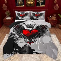 Castle Fairy Love Heart Angel Wings 3 Pieces Queen Comforter Set for Female Women,Happy Valentine's Day Bedding Sets,Gothic Queen Crown Bedding Comforter Set Breathable,Graffiti Splash Bedroom Decor