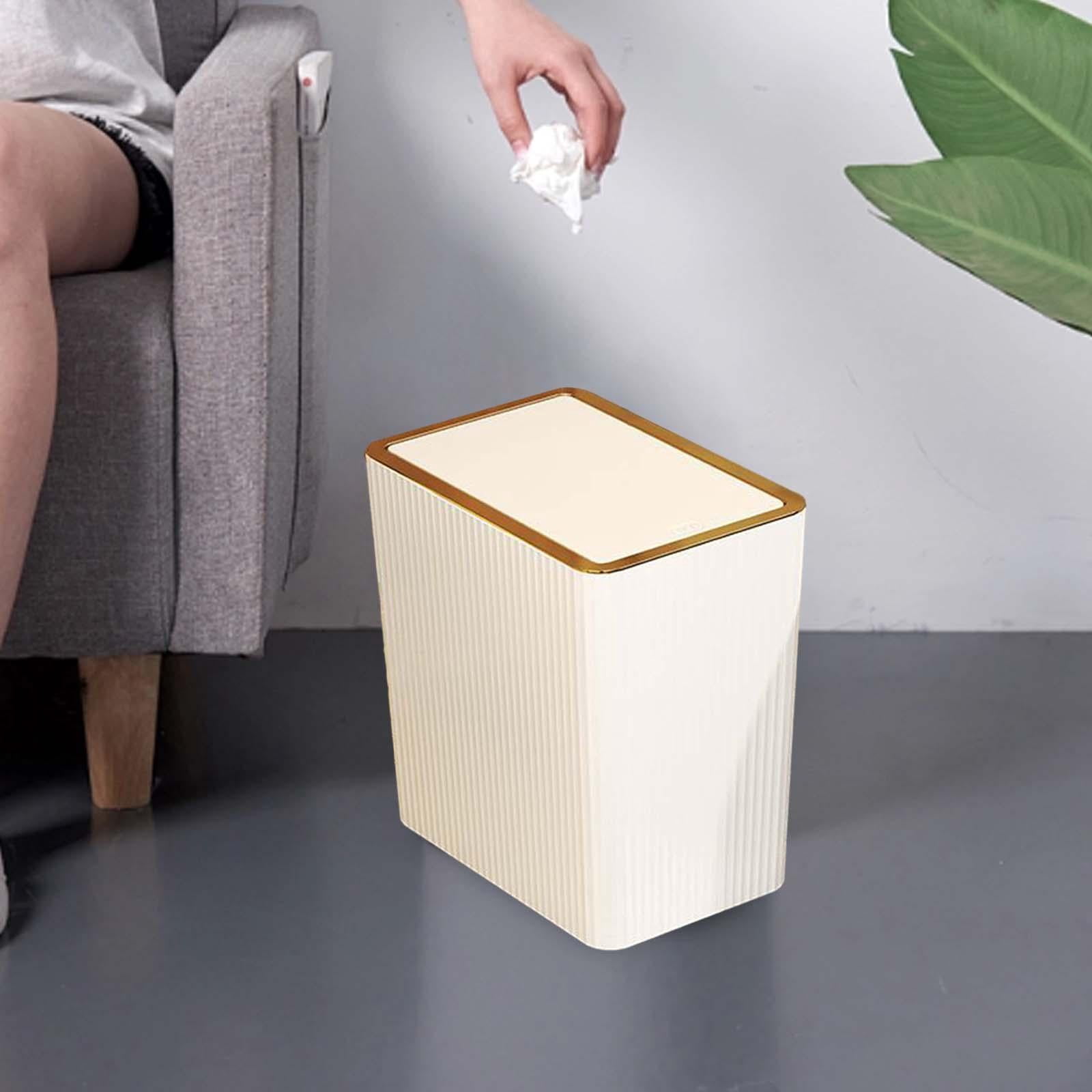 Kitchen Wastebasket with Press Type Lid Narrow Garbage Can, Paper Basket Organizer, Bathroom Trash Can with Lids for Study 12L White