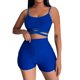 thumbnail image 1 of Gibobby Conjuntos de chándal Conjuntos de entrenamiento de 2 piezas para mujer Strappy Crop Top Cintura alta Scrunch Shorts Trajes de yoga(Azul, XL), 1 of 5