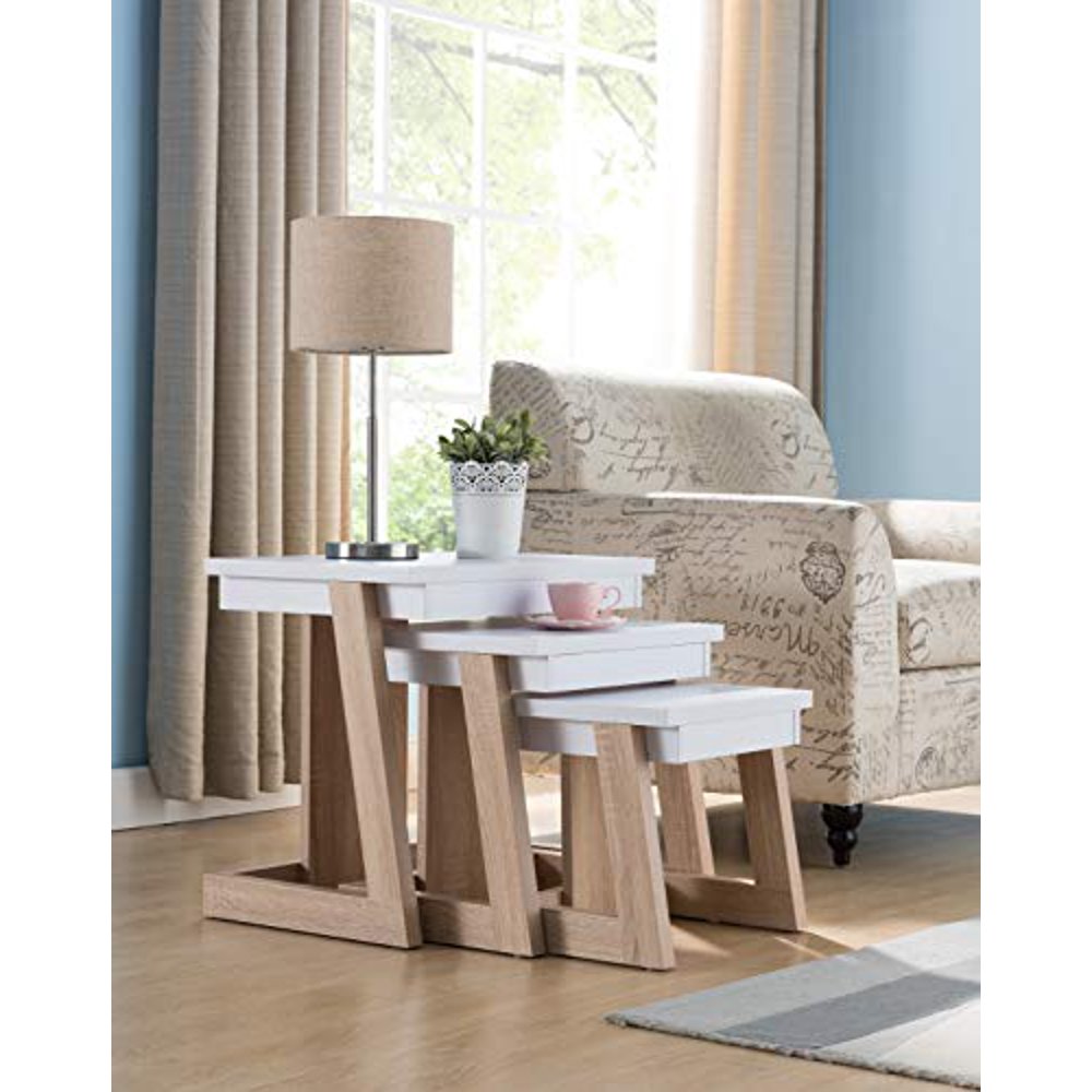 Nesting End Table, Side Table, White & Weathered White