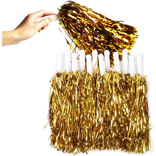 6 Pairs Gold Cheerleader Pom Poms For Sports Team Spirit Cheering Dance Costume Dress Up Party Accessories Walmart Com Walmart Com