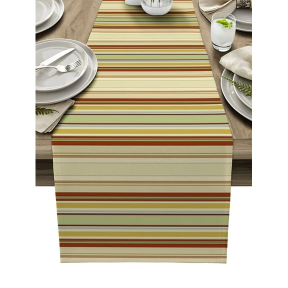 Table Runner Dresser Scarves 90 Inch Long, Modern Abstract Stripes Linen Dining Table Runners Rustic Farmhouse Style Tabletop Scarf for Wedding Holiday Party Kitchen