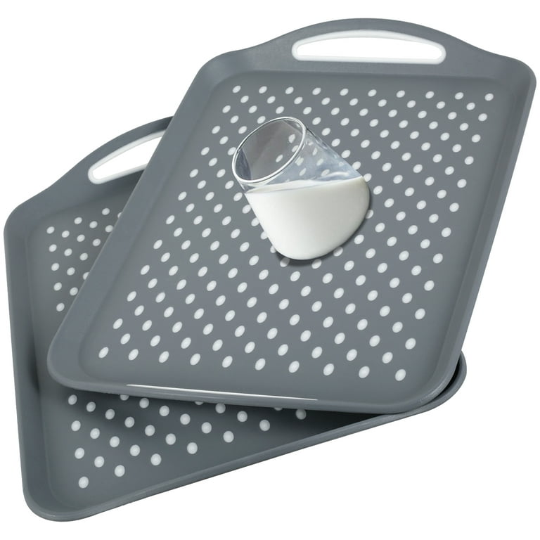 Large Nonslip Serving Tray with Handles, Silicone Grippy Dots Food Trays for Eating, Dishwasher Safe Lap Trays for Breakfast Dinner Snack Fruit