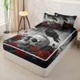 thumbnail image 2 of Castle Fairy Boho Thorn Rose Zipper Full Size Comforter Sets with Fitted Sheet and 2 Pillowcases,Gothic Crow Crescent Skull Zipper Bedding Set,Red Black,4pcs,Black Reversible, 2 of 6