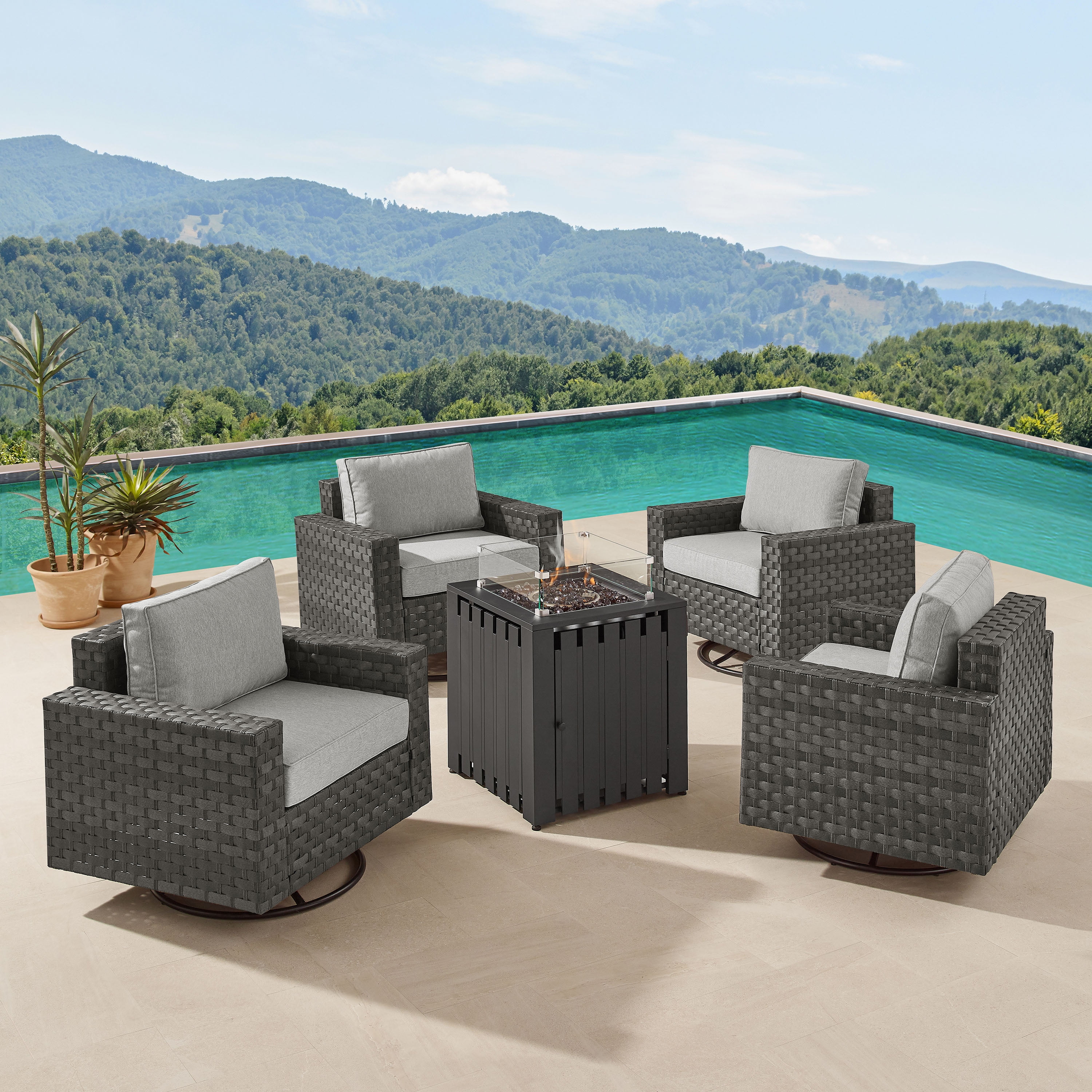 Art Leon 5 Piece Outdoor Conversational Set with Gas Fire Table PE