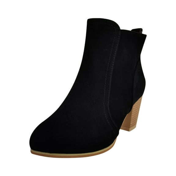 asdoklhq Ladies Shoes Under $10,Fashion Women Square Heel Buckle Strap Solid Color Mid Boot Keep Warm Snow Boots