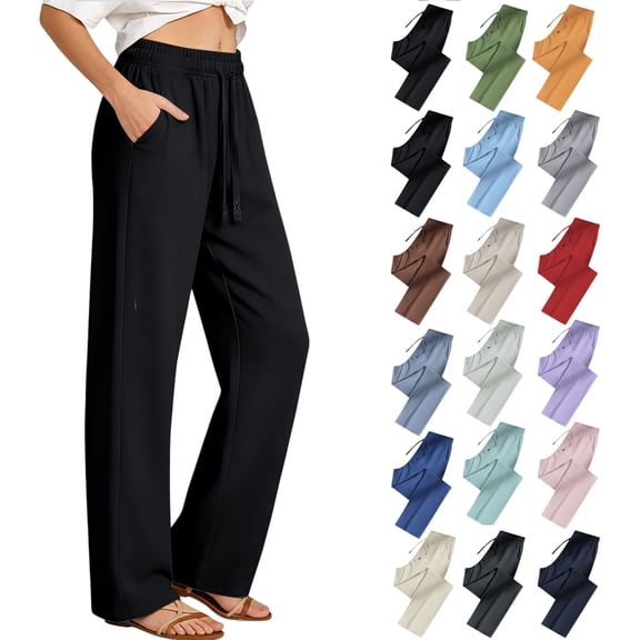 sovlvnd Women's Lightweight Breathable Sports Joggers With Drawstring Waist Solid Color Pants For Outdoor Fashion Black S