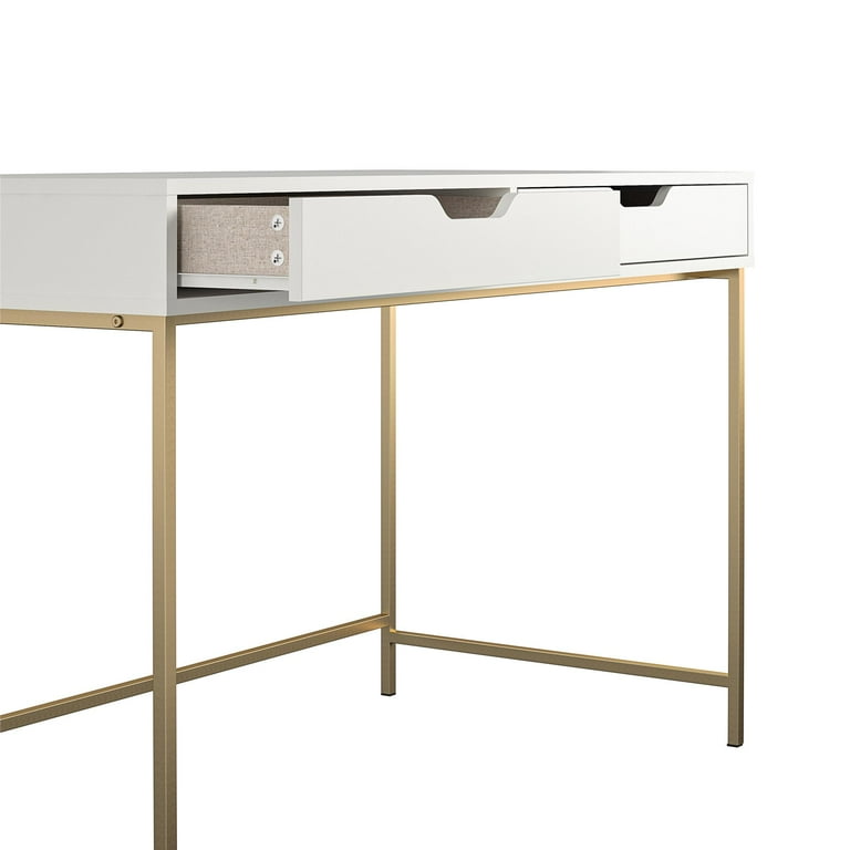 Ameriwood Home Jordyn Computer Desk with 2 Drawers White Gold