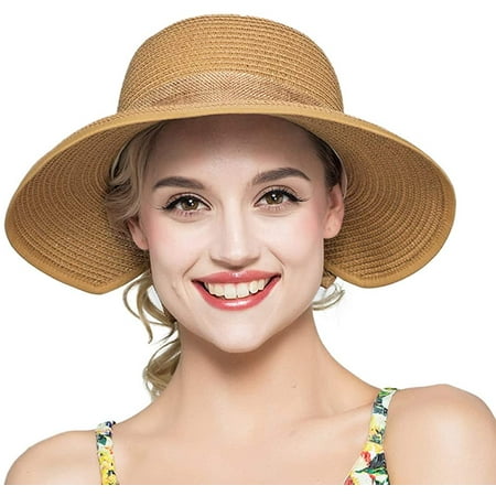 Womens Beach Sun Straw Hat UV UPF50 Travel Foldable/Packable Brim ...