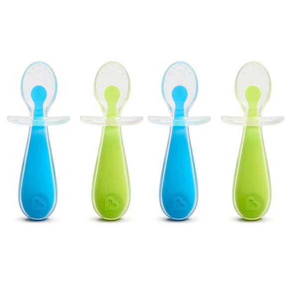 Munchkin Gentle Scoop Baby Silicone Trainer Spoons con Choke Guard, 4pk, azul / verde