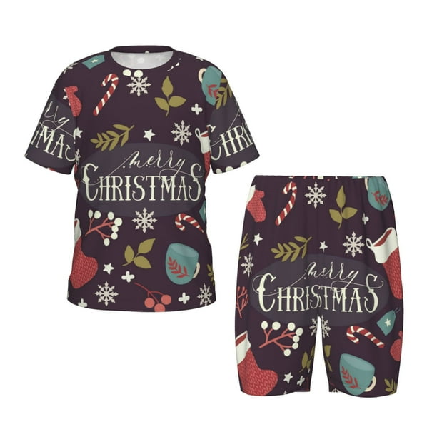 Balery Merry Christmas Conjunto de Pijama Infantil de Manga Corta con Estampado – Ropa de Dormir de Algodón Suave-X-Large