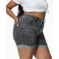 thumbnail image 4 of Gocolloa Womens Plus Size Jean Shorts High Waisted Stretchy Ripped Frayed Folded Hem Denim Shorts Gray 24W, 4 of 5