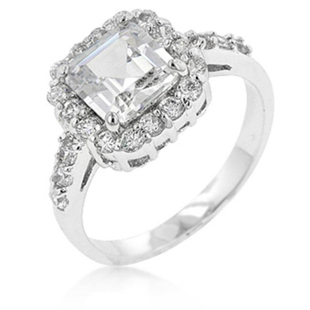 Kate Bissett R07954R-C01-09 Bague de Vitrine CZ Style Anniversaire Rhodium en Or Blanc avec Centre Princesse CZ avec Garniture Ronde CZ Pavée - Taille 9