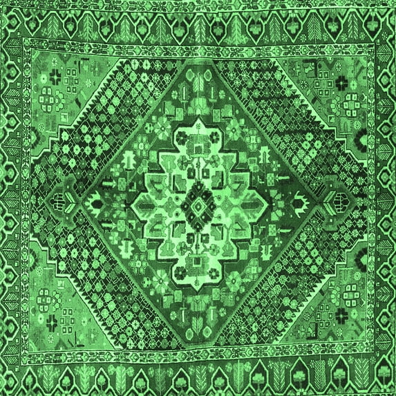 Ahgly Company Indoor Square Persian Emerald Green Traditional Area Rugs, 5' Square