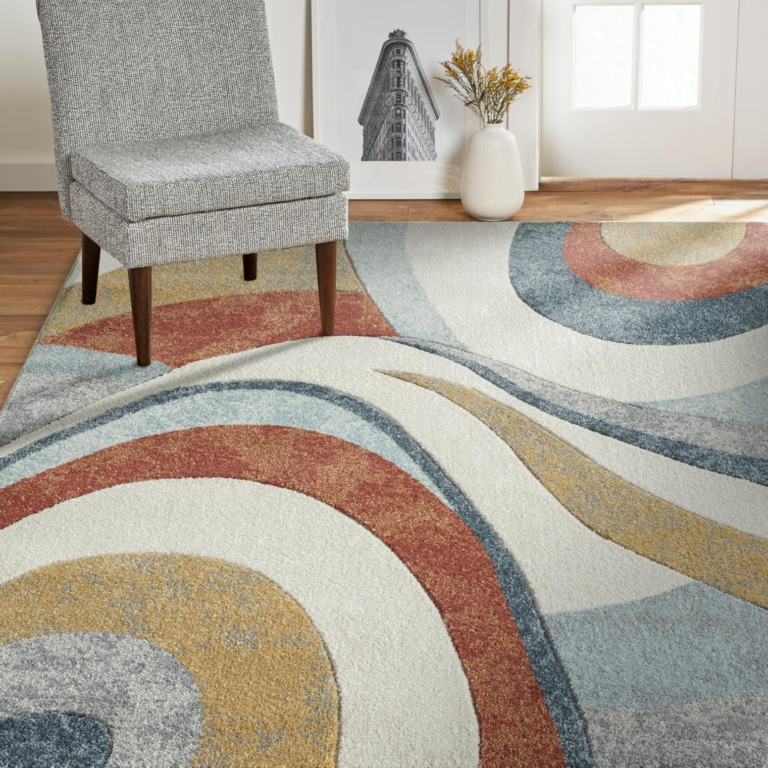 Home Dynamix Tribeca Slade Contemporary Abstract Area Rug, Blue/Rust, 7'10"x10'6"