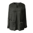 thumbnail image 5 of Fleece Sherpa Pullover for Women Casual Notched Henley V Neck Pullover Winter Warm Faux Fur Sweatshirts Thermal Solid Basic Loungwear Tops with Pocket, 5 of 5