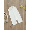 thumbnail image 3 of Kiapeise 0-5 Years Toddler Kid Baby Girl Cotton Romper Summer Plain Turtleneck Sleeveless Short Jumpsuit Overall Ribbed Zipper One-Piece Clothes, 3 of 8
