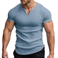 thumbnail image 3 of Muscle Shirts for Men Summer Casual Short Sleeve V Neck Slim Fit Stretchy Gym Workout Athletic Tee Shirt, 3 of 9