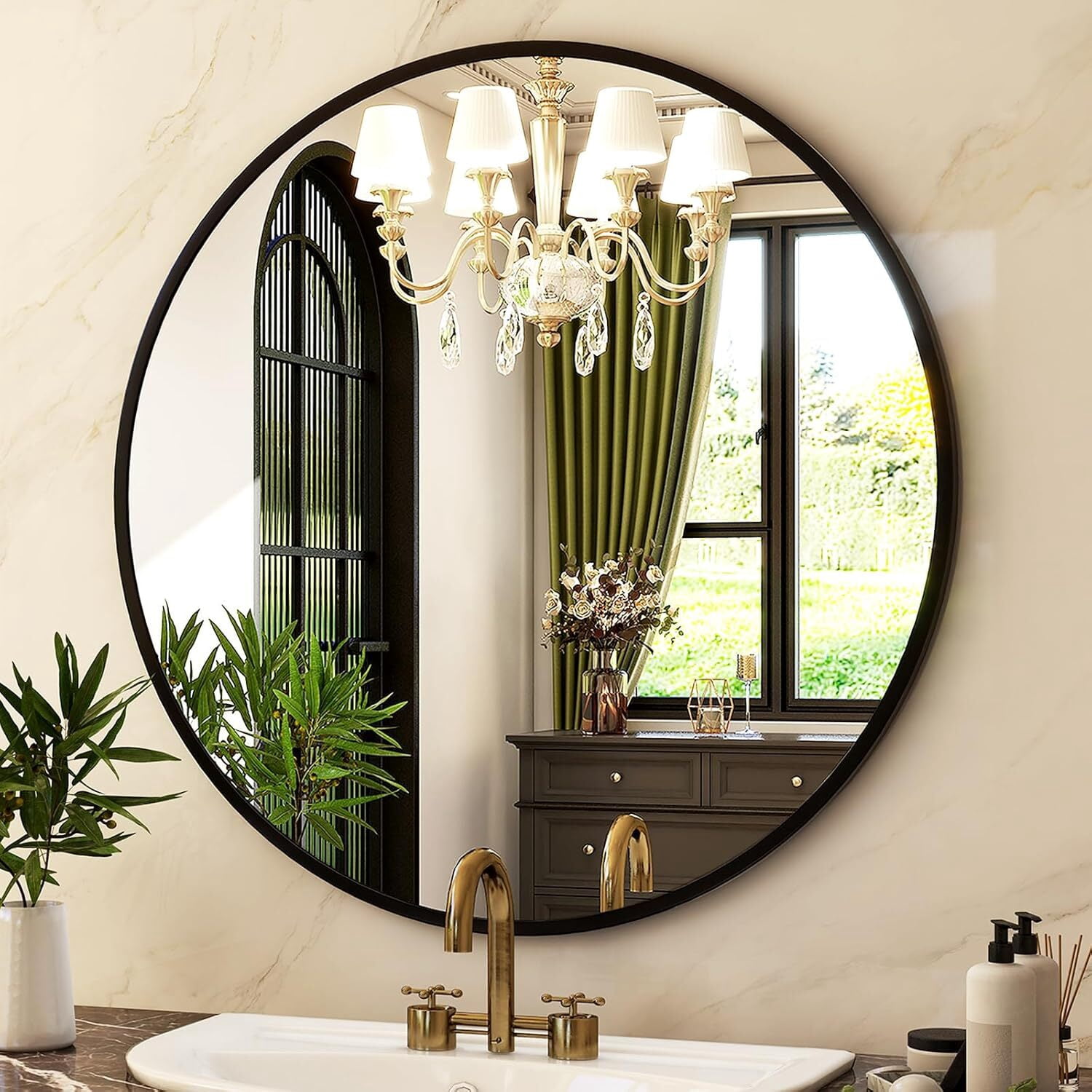 Mirrasia 24" Circle Mirror Wall Mounted Round Mirror with Metal Frame, Black