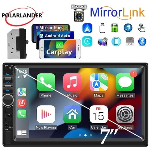 Polarlander 7" HD Touchscreen Car Stereo Double DIN with Rear View Camera and Mirror Link