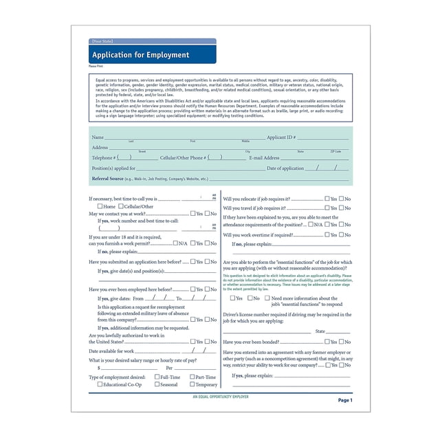 ComplyRight Washington Job Application, Pack of 50 (A2179WA)