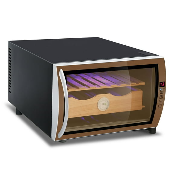 TCFUNDY 25L Cigar Cooler Humidor, 150 Counts, 2-Layer Spanish Cedar Wood Shelves & Drawer with Hygrometer, 0.88 Cu Ft
