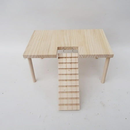 Hamster Wooden Platform with Ladder Natural Bird Perch Playground Toy Small Animal Standing Platform Cage Landscaping Platform for Parakeet Hamster Mice Guinea Pigs