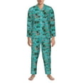 thumbnail image 3 of Picia Hawaii Palms Pattern Men’s Long-Sleeve Sleepwear Set - Soft 2-Piece Loungewear with Pockets, Comfy PJs for Relaxing Nights-X-Large, 3 of 7