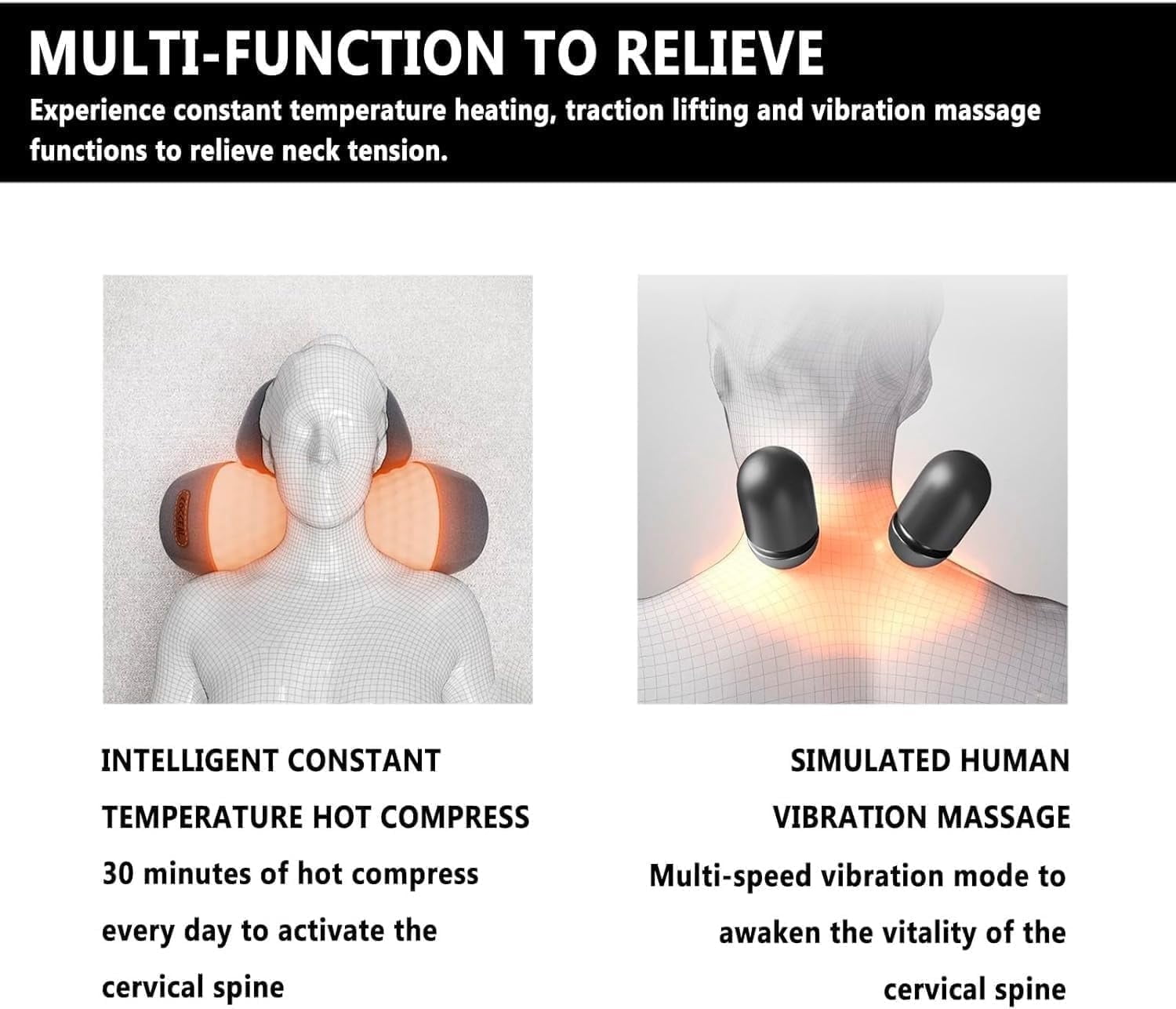 Artuvate Cervical Pillow, 3-in-1 Neck Massager & Relaxer with Heat, Deep Comfort Massage, Neck Stretcher for Gentle Daily Relaxation