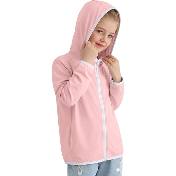 UACY Girls Quick Dry Long Sleeve Full Zip Hoodie UPF 50 Light Jacket Athletic Running Sun Protection Hooded Jackets (Pink, 12-18 Months)