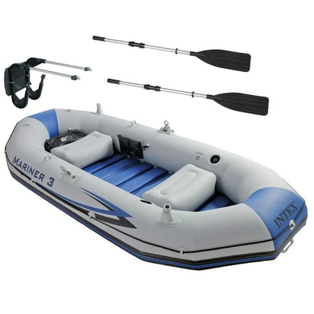 Intex Mariner 3 Person Inflatable Dinghy Boat & Oars Set + Boat Motor Mount