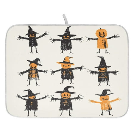 

Halloween Scarecrow Dish Drying Mat for Kitchen Quick Drying Absorbent Soft Durable 18 x 24