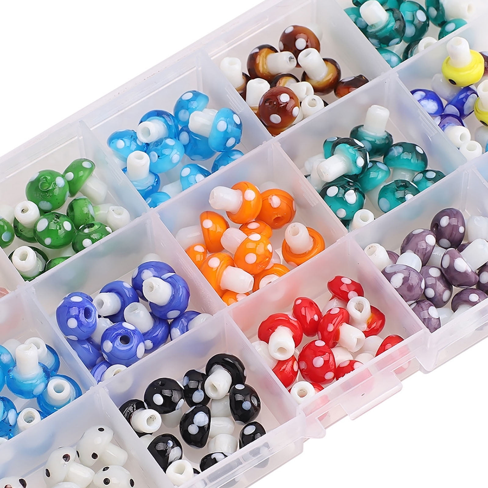 CIYISON 15Girds Mixed Color Bead Kit Mushroom Shape Lampwork Glass Bead with 2mm Hole