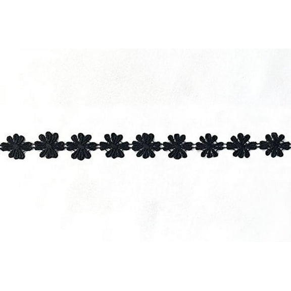 Altotux 7/8" Red Pink Blue Gray Yellow Cuttable Venice Lace Daisy By 2 Yards (Black)