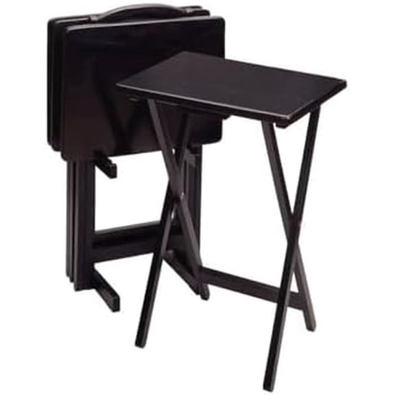 Solid Wood Folding TV Trays Set Includes 4 Small Folding Tables and Storage Rack, Compact TV Tables for Eating Or Dinner Tray Table at Home in Black Finish$$Furniture
