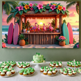 thumbnail image 6 of Colorful Flamingo Surfboard Banner Tropical Decorations Floral Backdrop Summer Beach Party for Outdoor Celebration Hawaiian Luau, 6 of 7